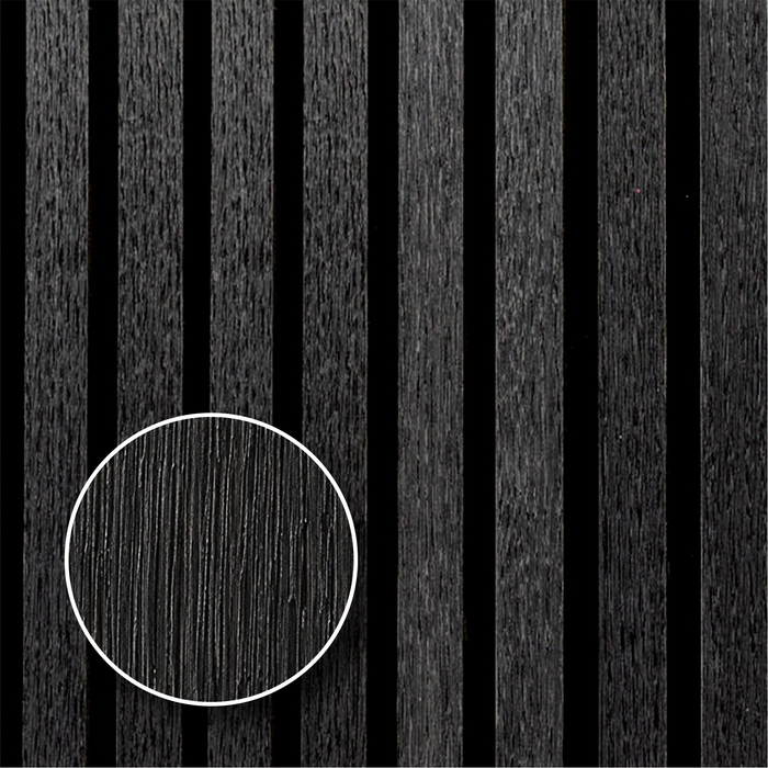 Matte Black Oak – Varnished Acoustic Panel – 1" Slat Width – 12-1/2" × 94-1/2" – Sold 2 per Carton Acoustic Slat Panel White River Hardwoods