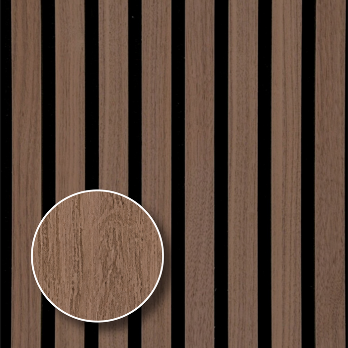 Natural Walnut – Varnished Acoustic Panel – 1" Slat Width – 12 1/2" × 94-1/2" – Sold 2 per Carton Acoustic Slat Panel White River Hardwoods