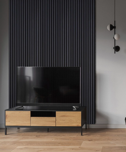 Matte Black Oak Acoustic Panel, Varnished Wood - Harmony Series - Sold 2 Panels Per Carton Acoustic Slat Panel White River Hardwoods 1" Wide Slats