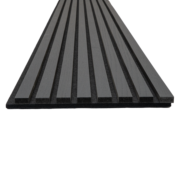 Matte Black Oak Acoustic Panel, Varnished Wood - ( 1" Wide Slats ) - Sold 2 Panels Per Carton Acoustic Slat Panel White River Hardwoods
