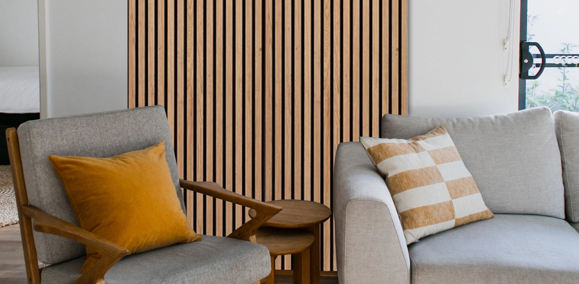 Natural White Oak Acoustic Panel, Varnished - (1" Wide Slats) - Sold 2 Panels Per Carton Acoustic Slat Panel White River Hardwoods