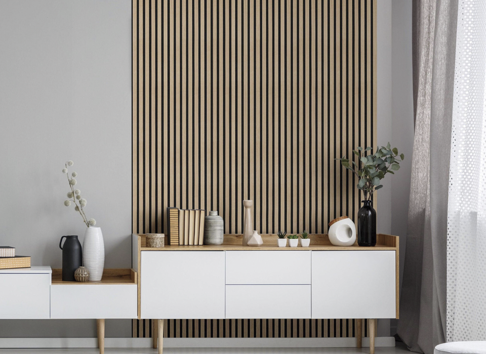 Natural White Oak Acoustic Panel, Varnished - (1" Wide Slats) - Sold 2 Panels Per Carton Acoustic Slat Panel White River Hardwoods