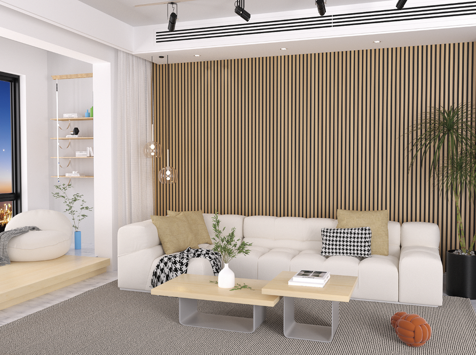Natural White Oak Acoustic Panel, Varnished - (1" Wide Slats) - Sold 2 Panels Per Carton Acoustic Slat Panel White River Hardwoods
