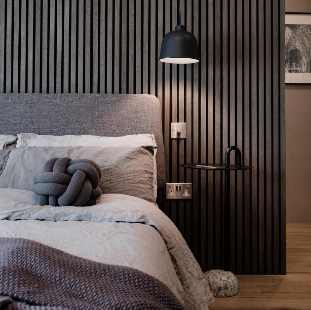 Matte Black Oak Acoustic Panel, Varnished - (1-1/2" Wide Slats) - Sold 2 Panels Per Carton Acoustic Slat Panel White River Hardwoods